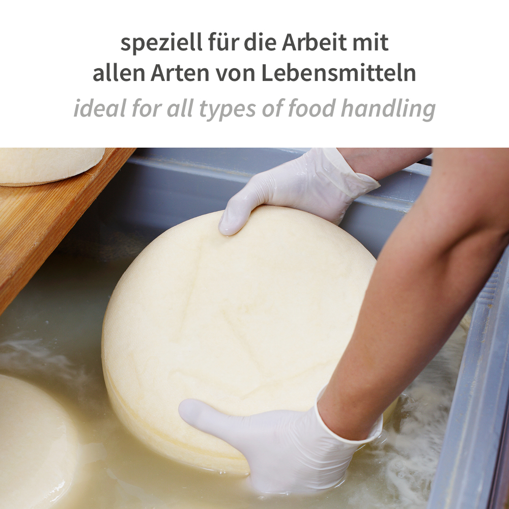 Nitrile gloves Allfood Safe made of powder-free in white with an example of use 
