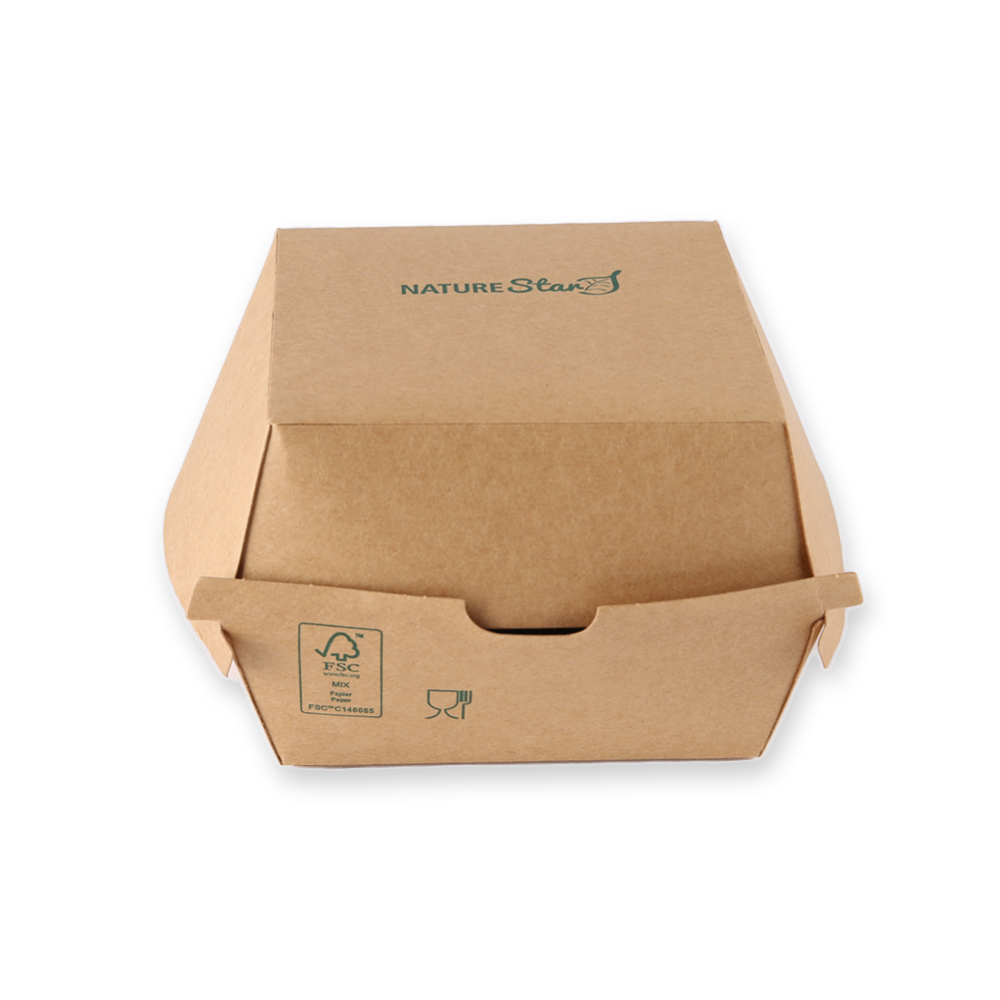 Hamburger-Boxen aus Kraftpapier/PE, FSC®-Mix, Frontansicht
