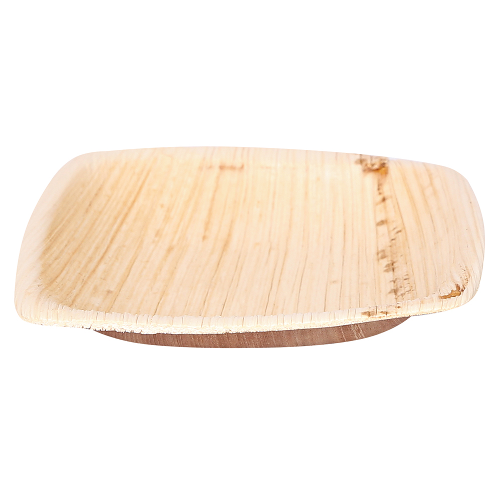 Biodegradable bowl square made of palm leaf with a filling quantity of 80ml in the side view