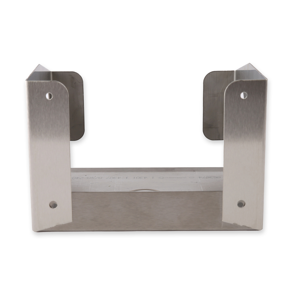 Wall holder for canisters made of stainless steel, back view