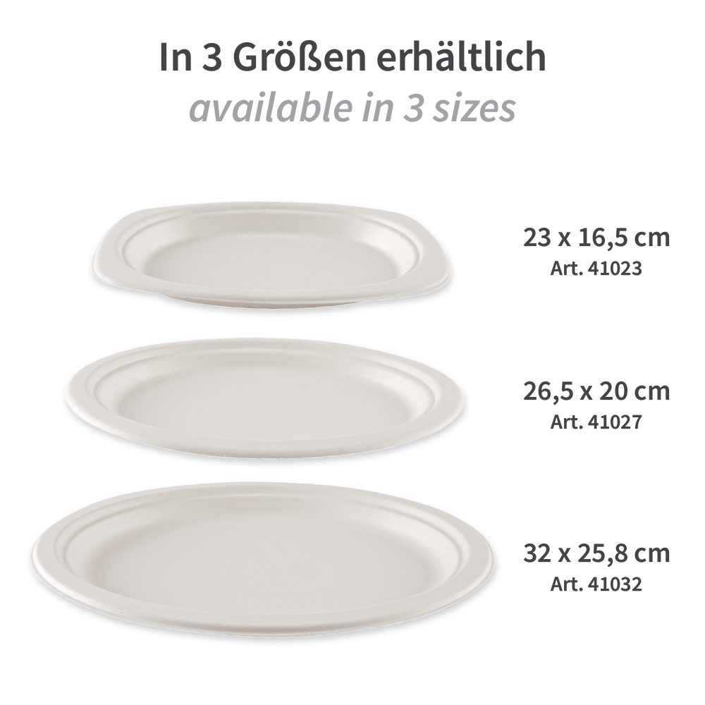 Organic plates, oval made of bagasse, different sizes