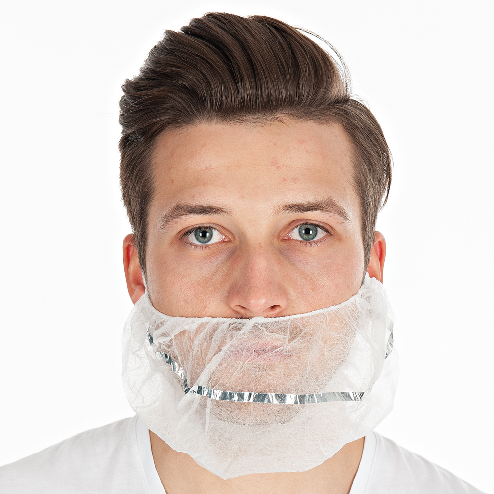 Beard cover made of PP detectable in white in the front view