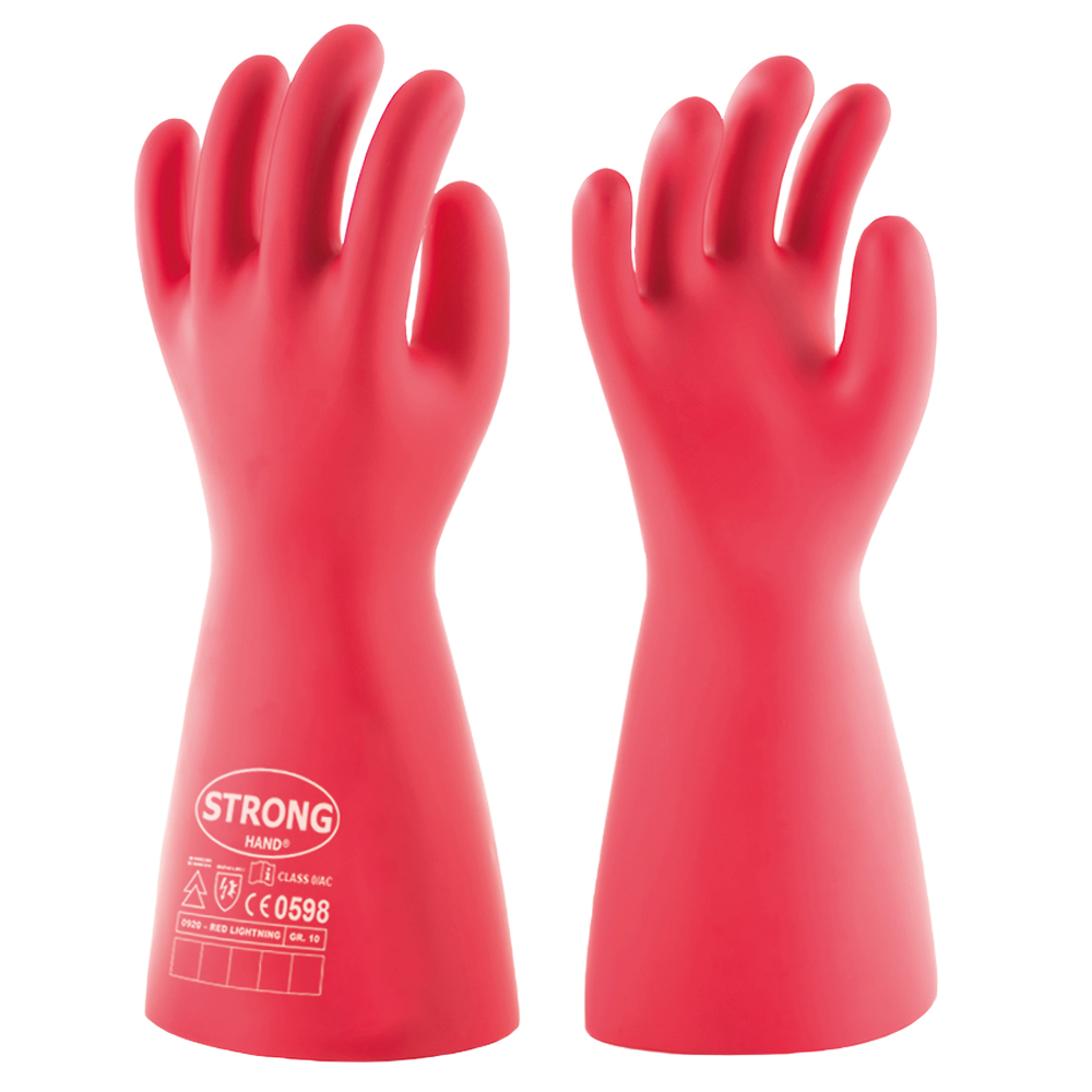 Stronghand® Red Lightning 0920, Elektriker Handschuhe in der Front- und Rückansicht