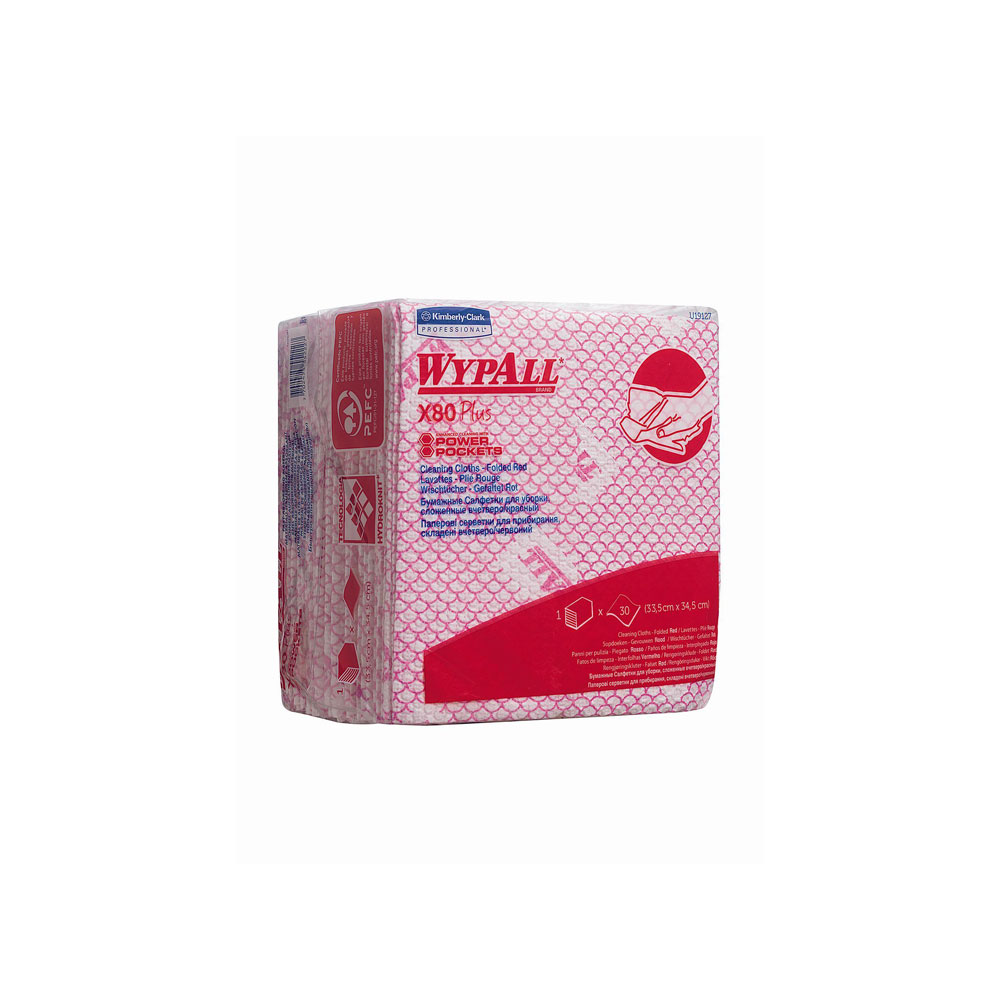 WypAll® X80 Plus Critical Clean™ Wischtücher, viertelgefaltet in der schrägen Ansicht