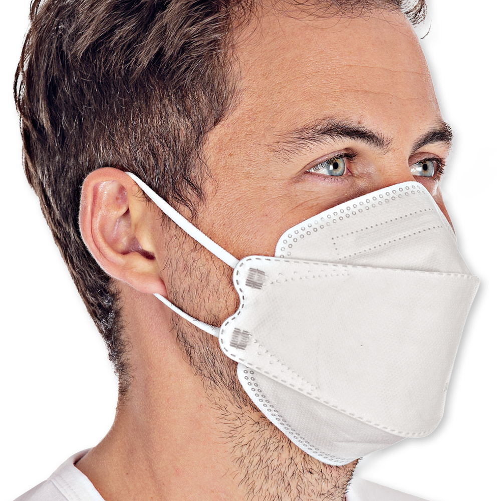 Atemschutzmasken FFP2 NR, 3D aus PP als Kleinpackung in der Schrägansicht