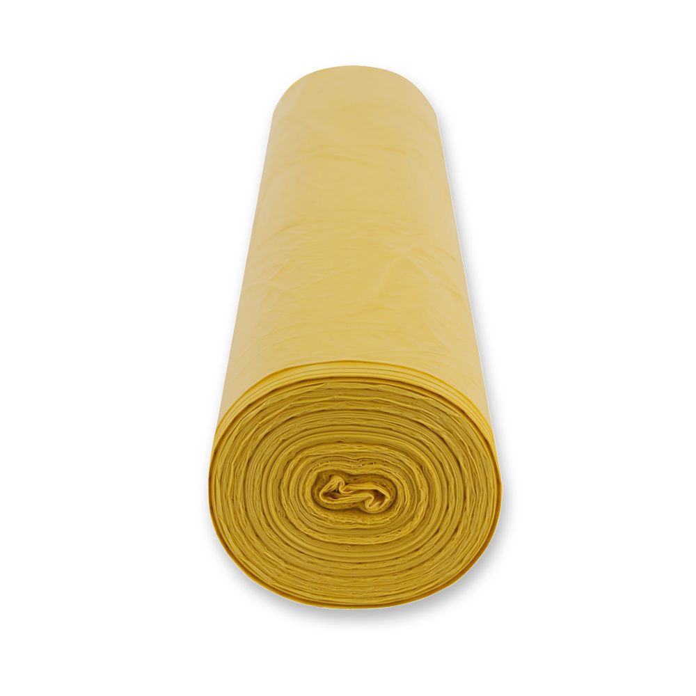 Waste bags Premium, 120 l made of HDPE on roll in yellow in the side view