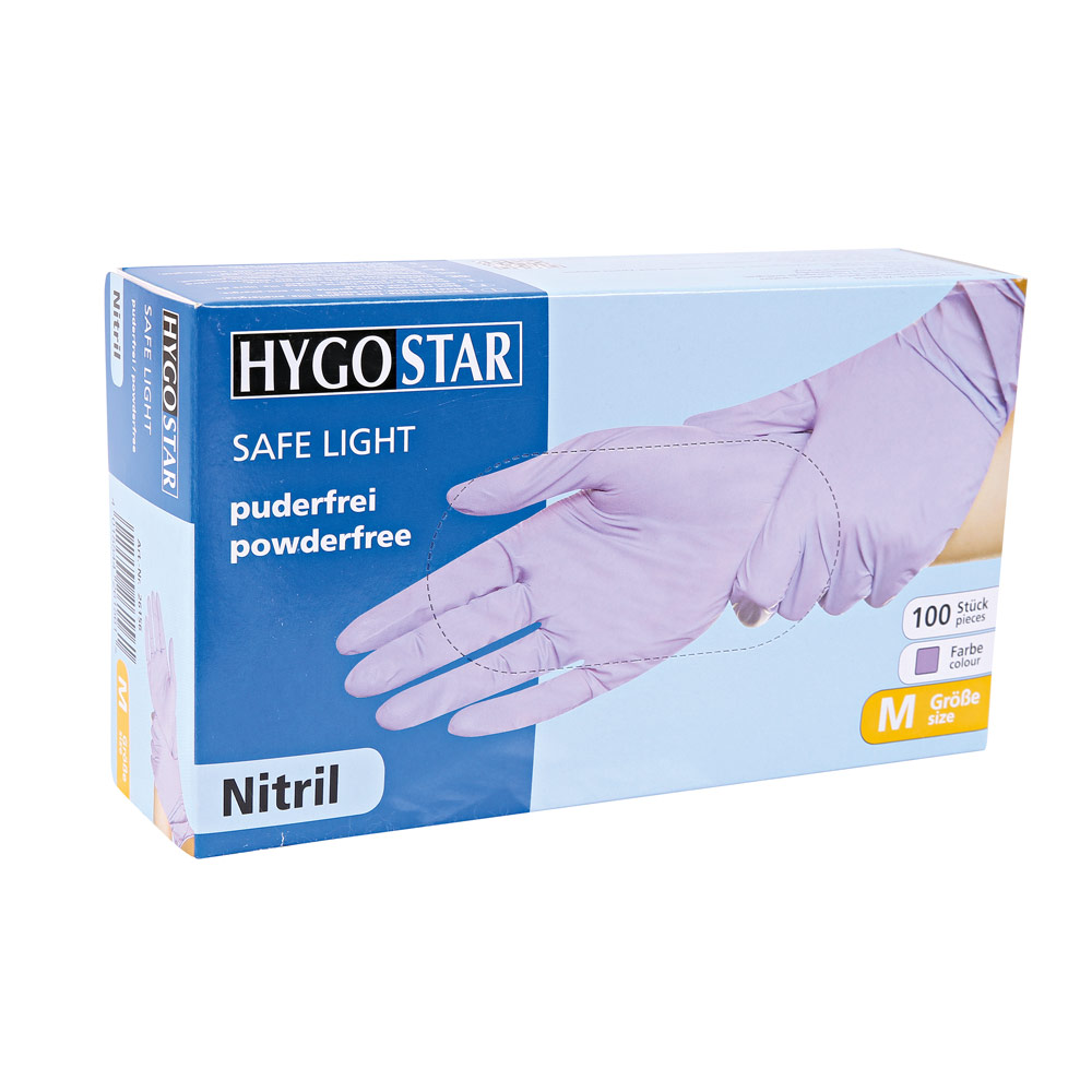 Nitrile-gloves Safe Light powder-free in purple in the dispenser box