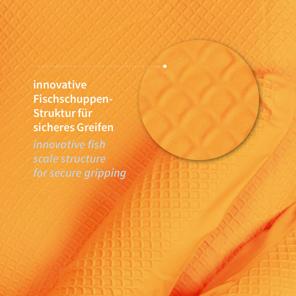 Nitrilhandschuhe Power Grip Light, puderfrei in orange mit Textur