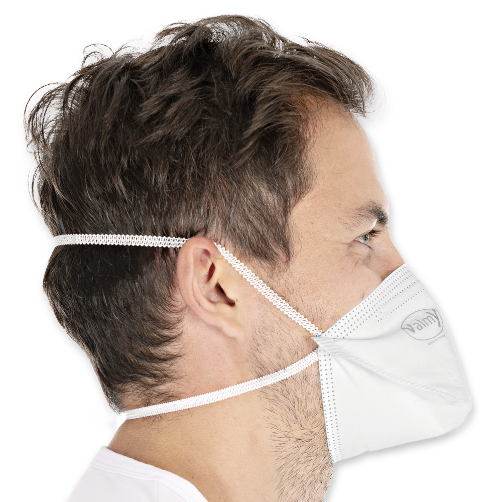 Respirators FFP3 NR, horizontal foldable made of PP in side view 