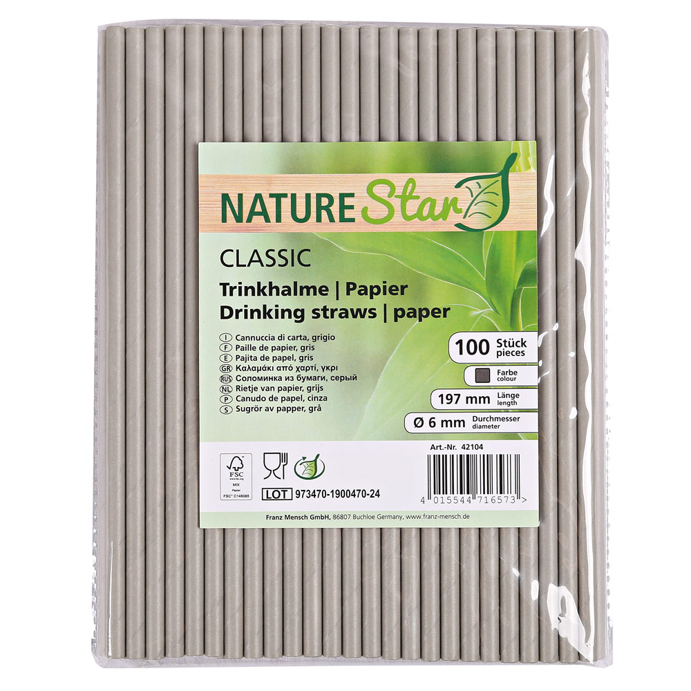 Paper drinking straws "Classic" single color FSC® certified, in gray as packaging picture 