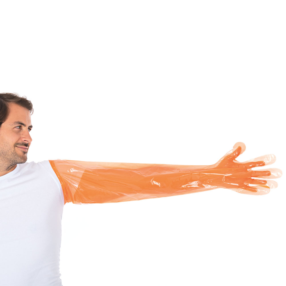 LDPE-Handschuhe Softline Long in orange als Armschutz