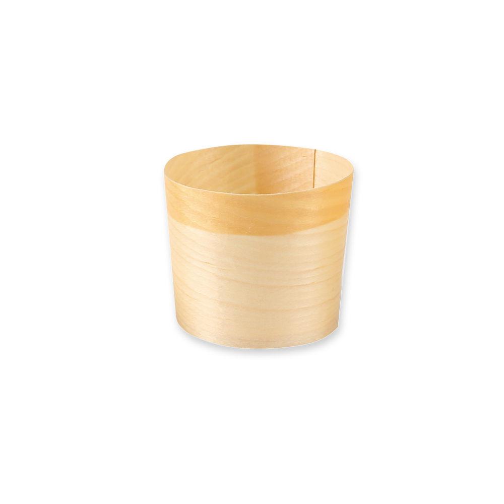 Wooden bowl round from pine wood in the front view 