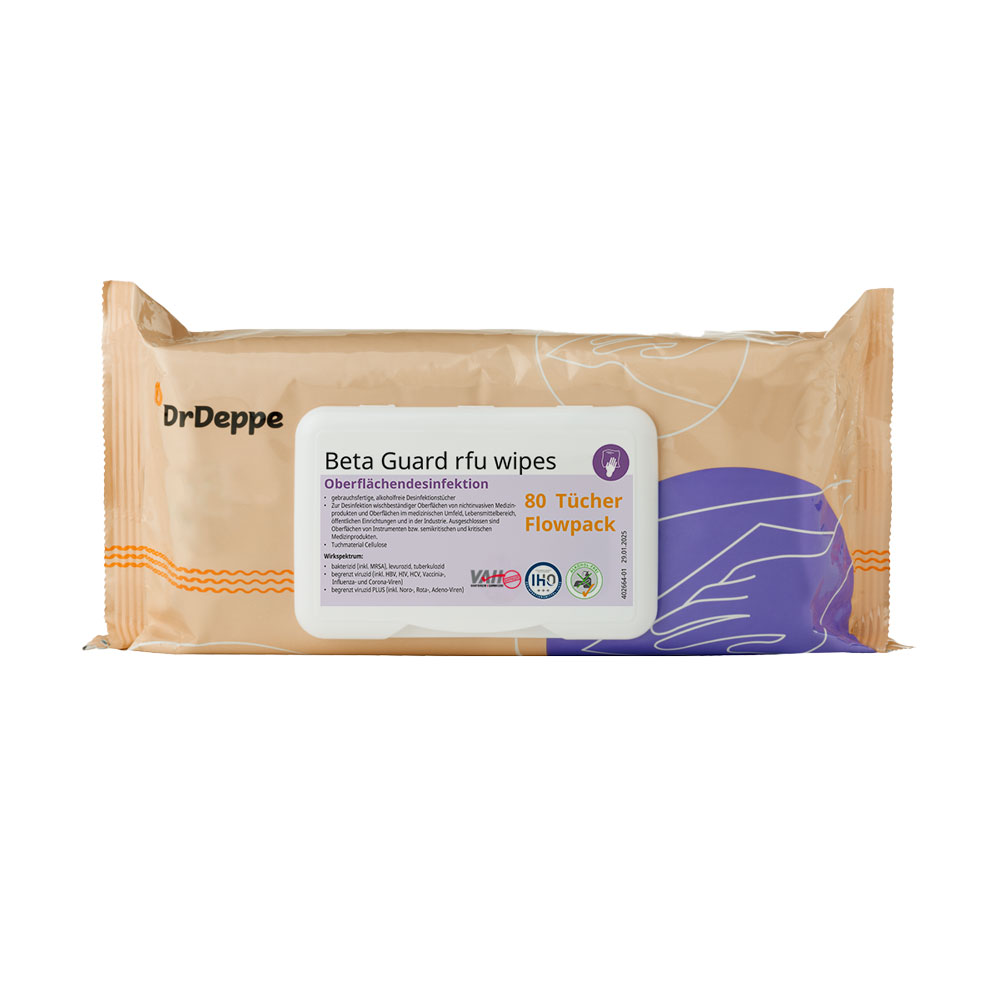 DrDeppe BetaGuard rfu wipes, surface disinfectant wipes as flowpack
