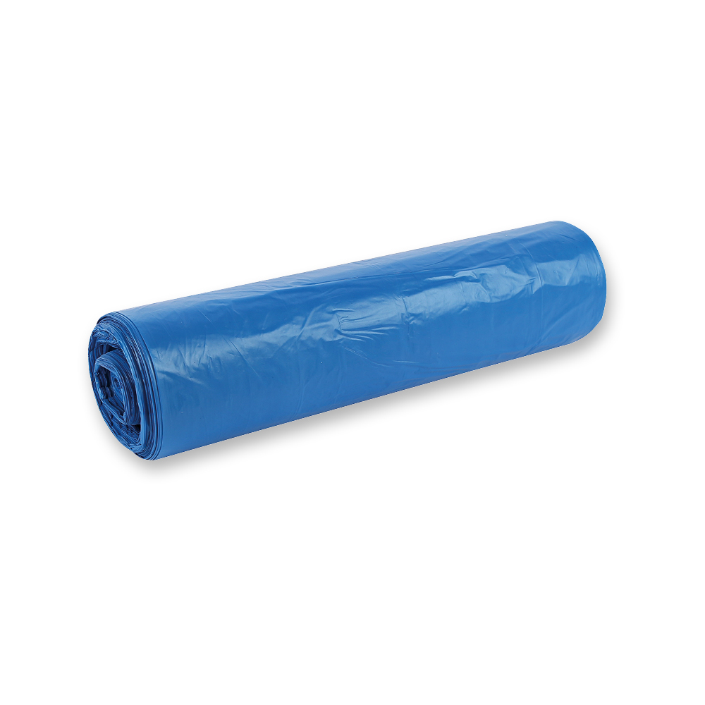 Waste bags Premium, 70 l made of HDPE on roll in blue in the oblique view