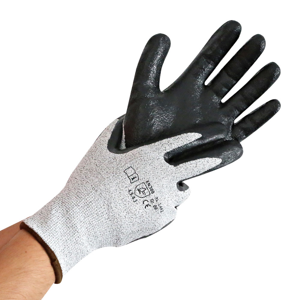 Cut protection gloves Cut Craft with nitrile coating in grey-black