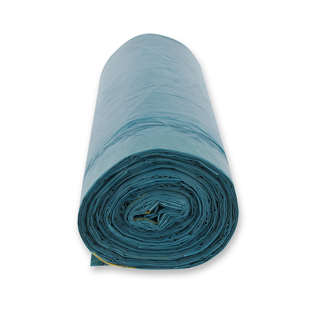Waste bags with drawstring, 120 l made of LDPE on roll in blue in the side view
