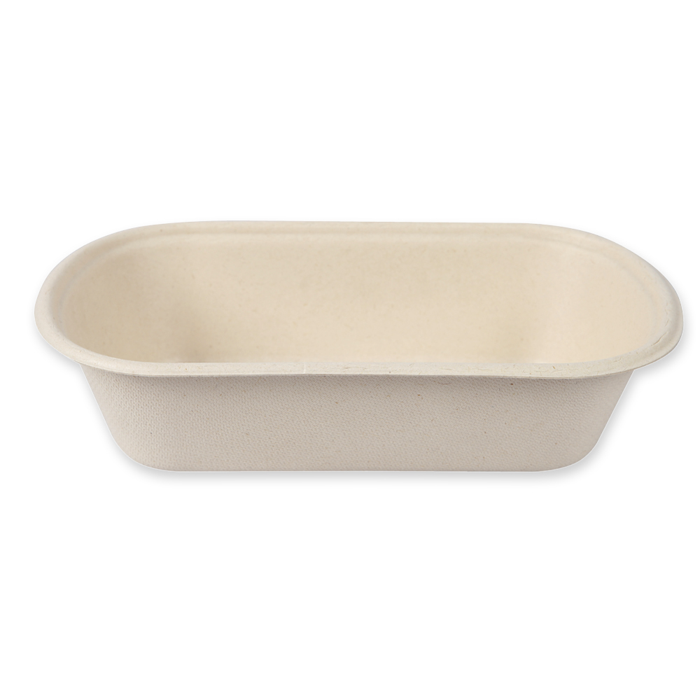 Organic snack trays, oval made of bagasse, side view