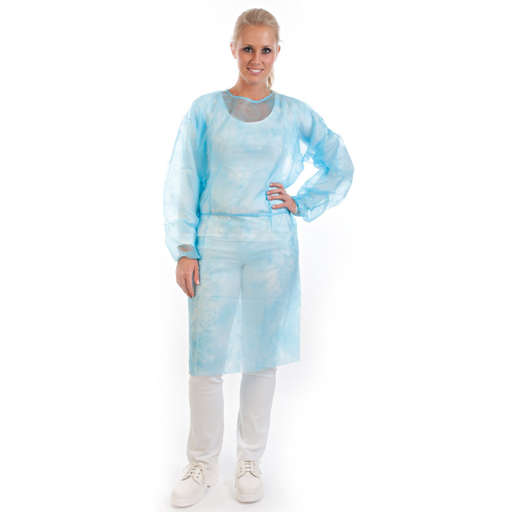 Hygienic gowns with elastic wrist band made of PP in blue