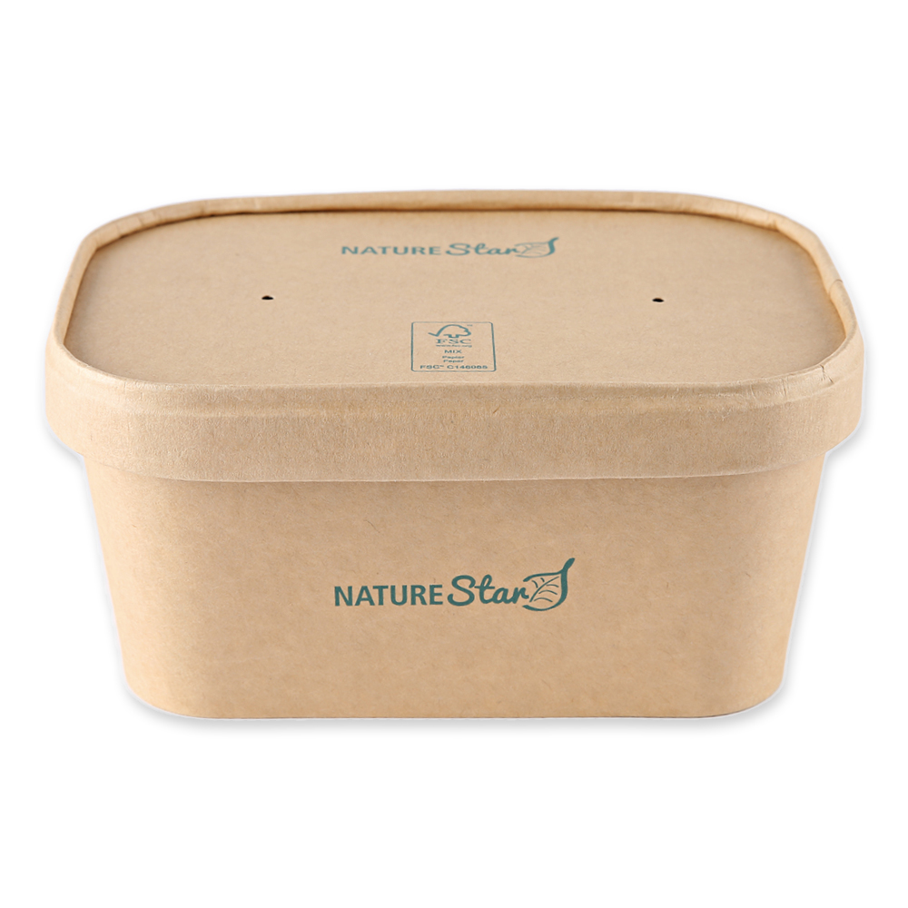 Organic lids for trays Takeaway made of kraft paper/PE, FSC®-mix, with tray
