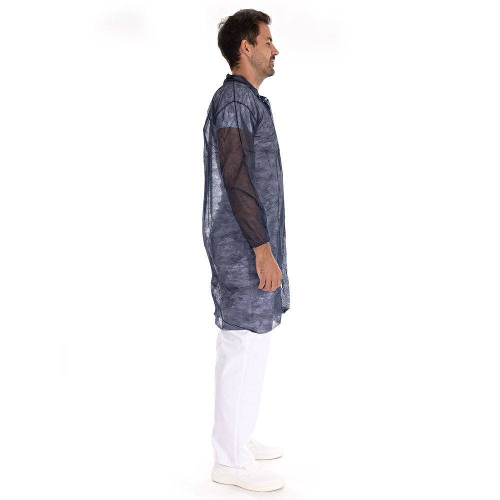 Visitor gowns Eco with push buttons made of PP in dark blue in the side view