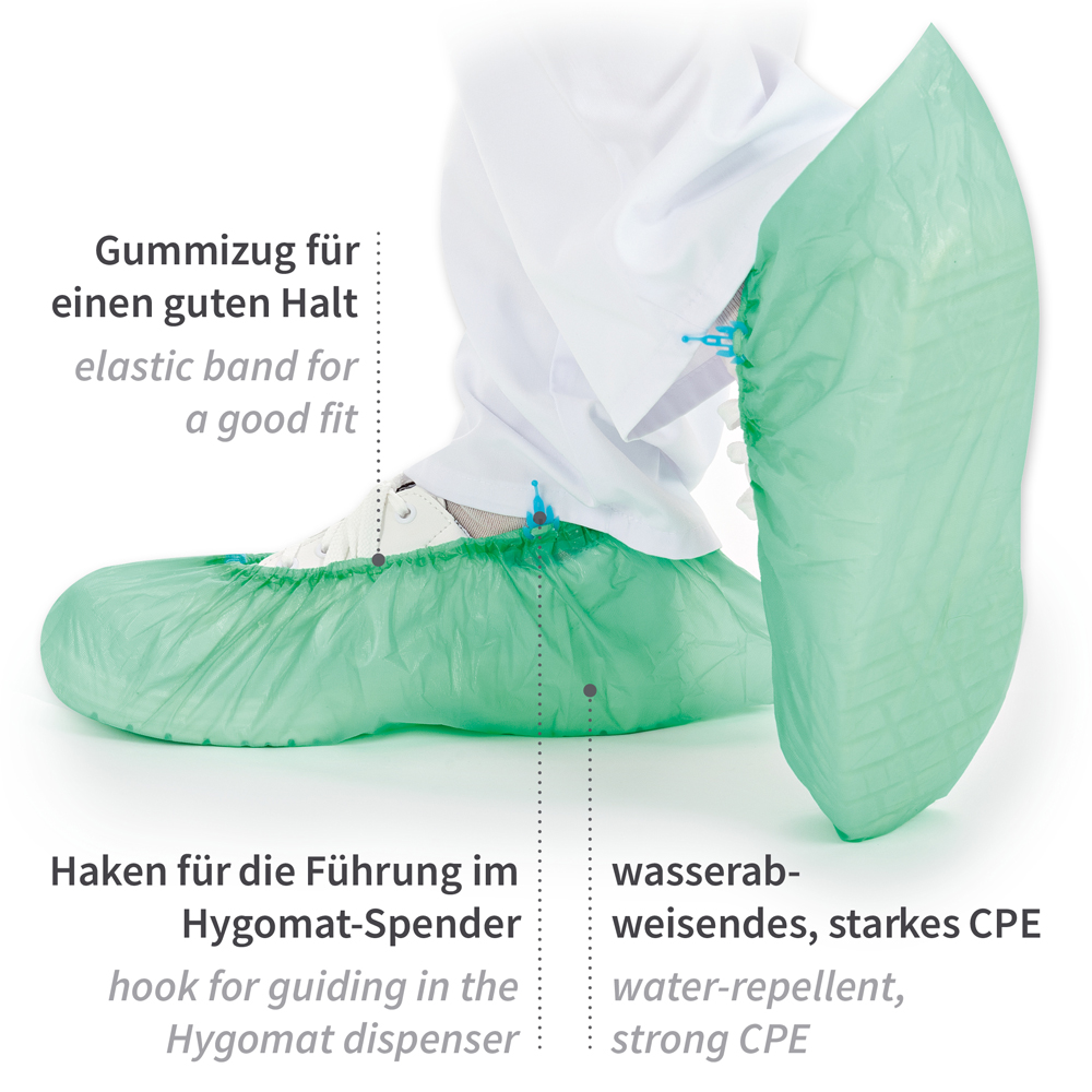 Overshoes for Hygomat made of CPE with description in green
