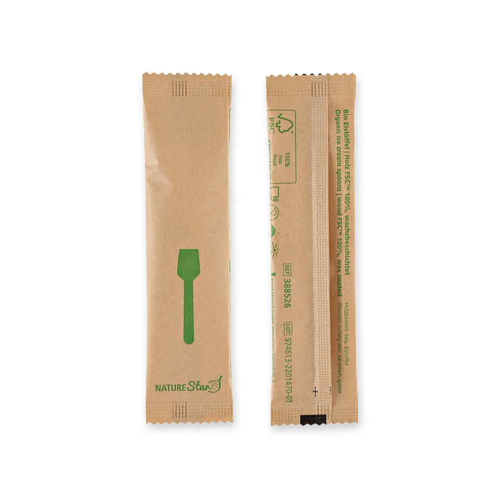 Bio Eislöffel aus Holz FSC® 100%, wachsbeschichtet mit Verpackung