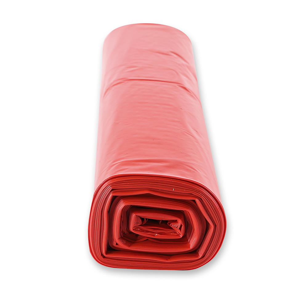 Waste bags, 120 l made of LDPE on roll in red in the side view