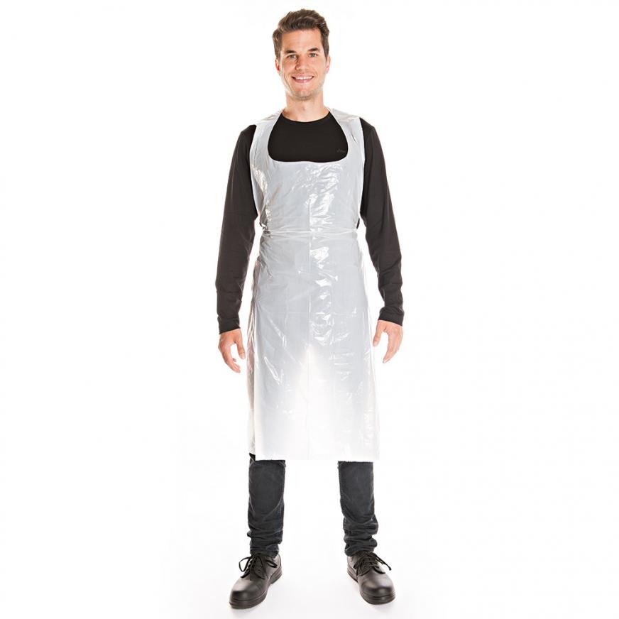 Disposable aprons on roll, 16my made of LDPE in white