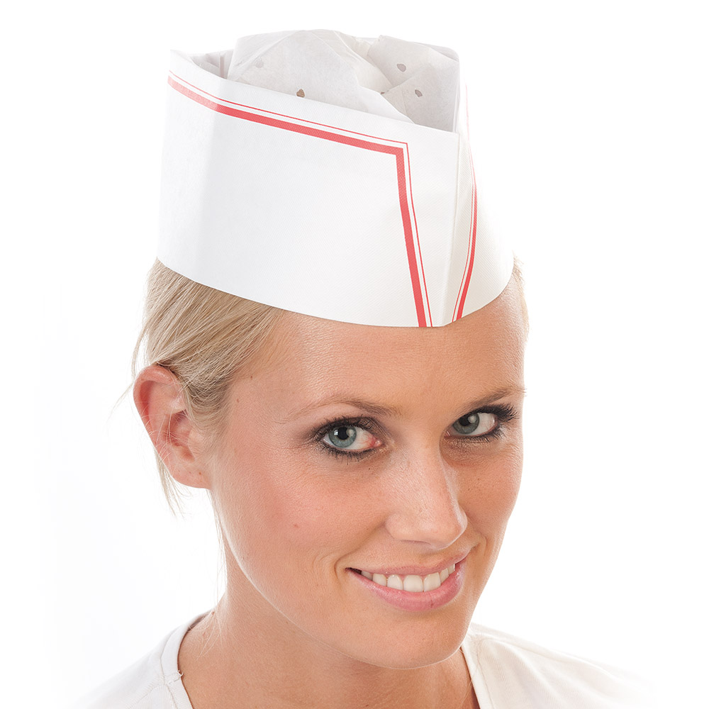 Forage hats Express made of special crepe paper in white with red edging
