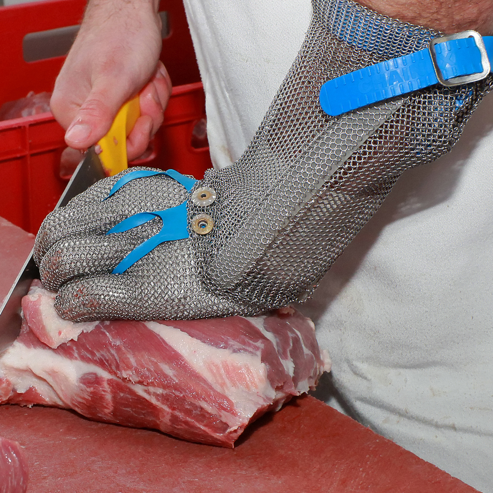 Metal mesh gloves 15 cm cuff as an example of use butcher