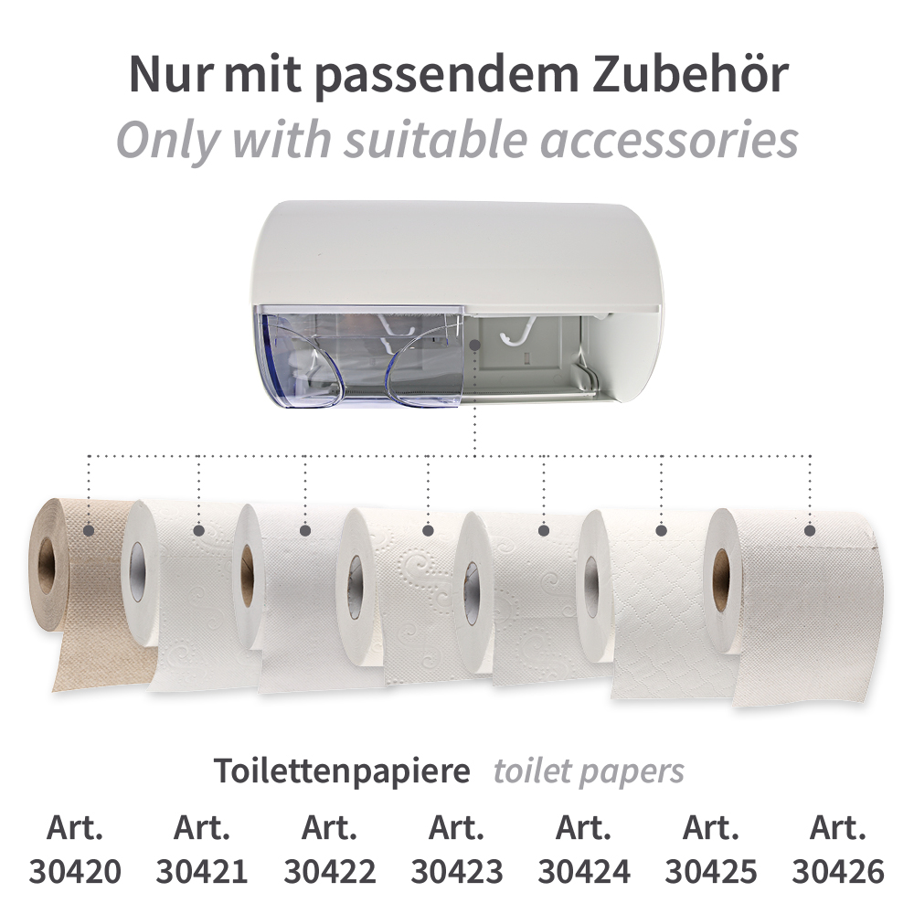 Toilettenpapierspender aus Kunststoff mit passendem Zubehör