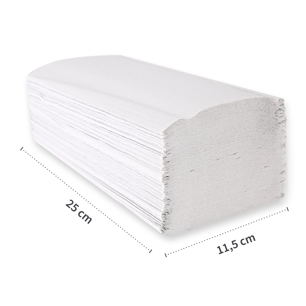 Papierhandtücher, 1-lagig aus Recyclingpapier mit V/ZZ-Falzung in weiß mit Maße