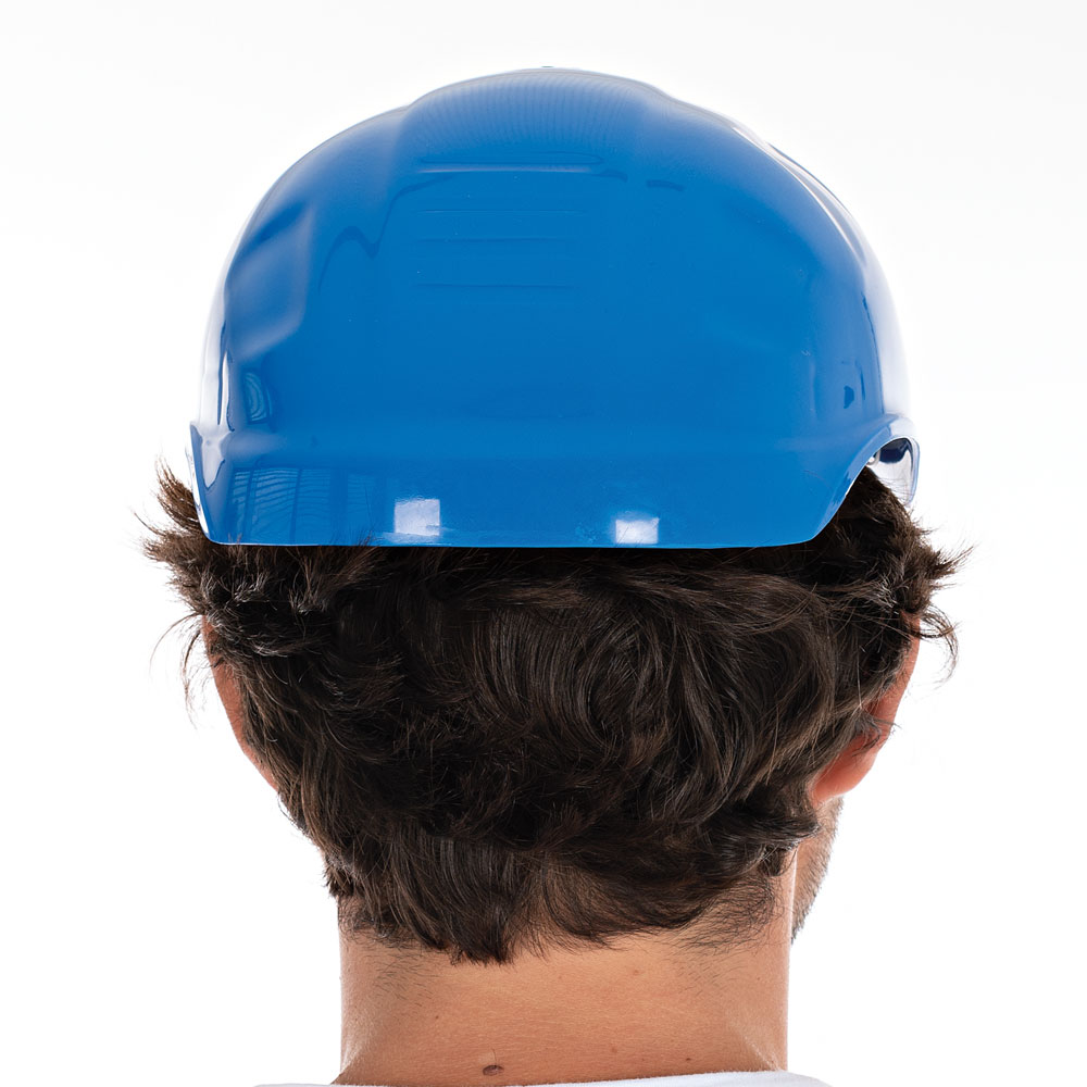 Bump cap "Safe", PE in the back view, blue