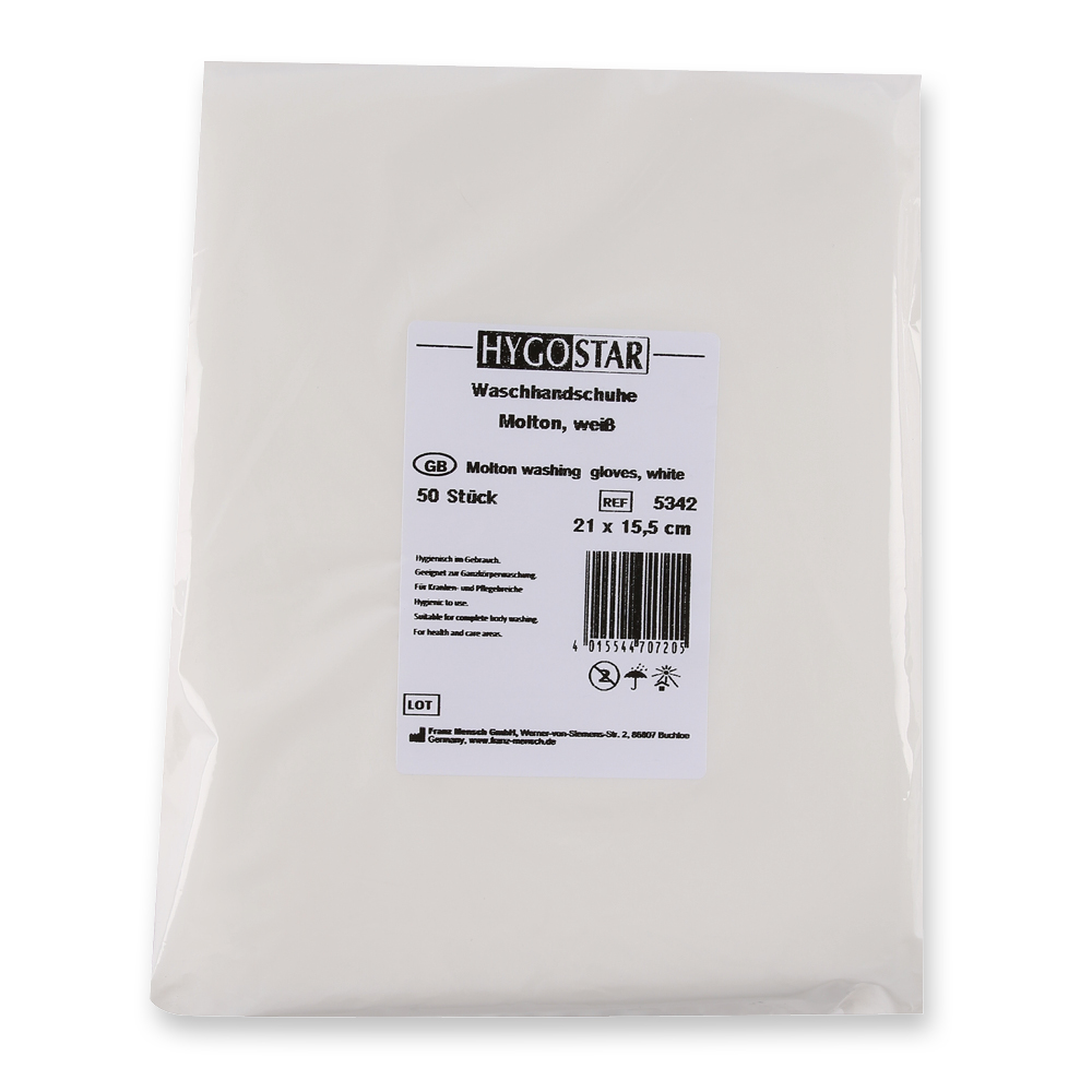 Waschhandschuhe aus Molton, Verpackung