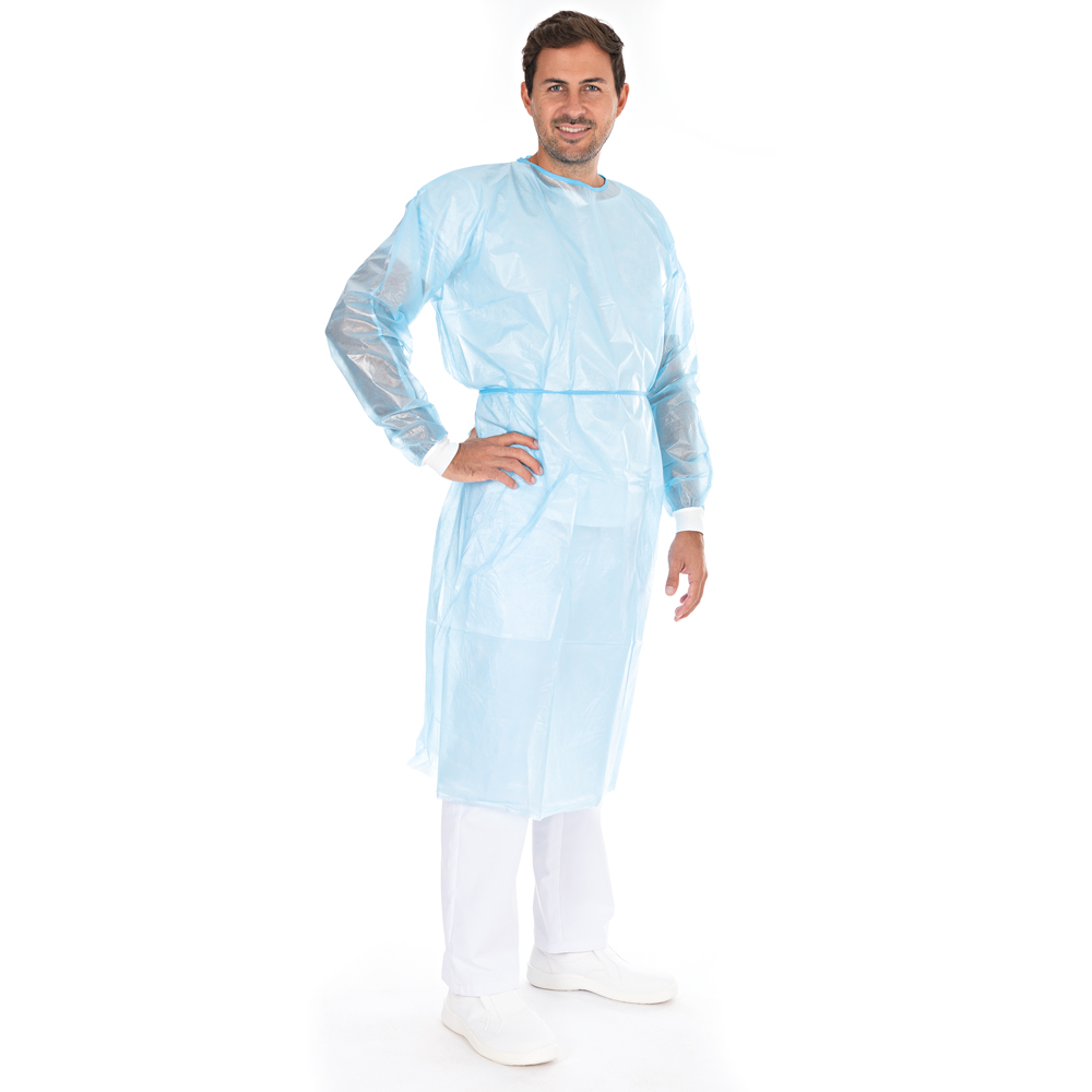 Protective gown Protect, PP, PE partly laminated in the oblique view