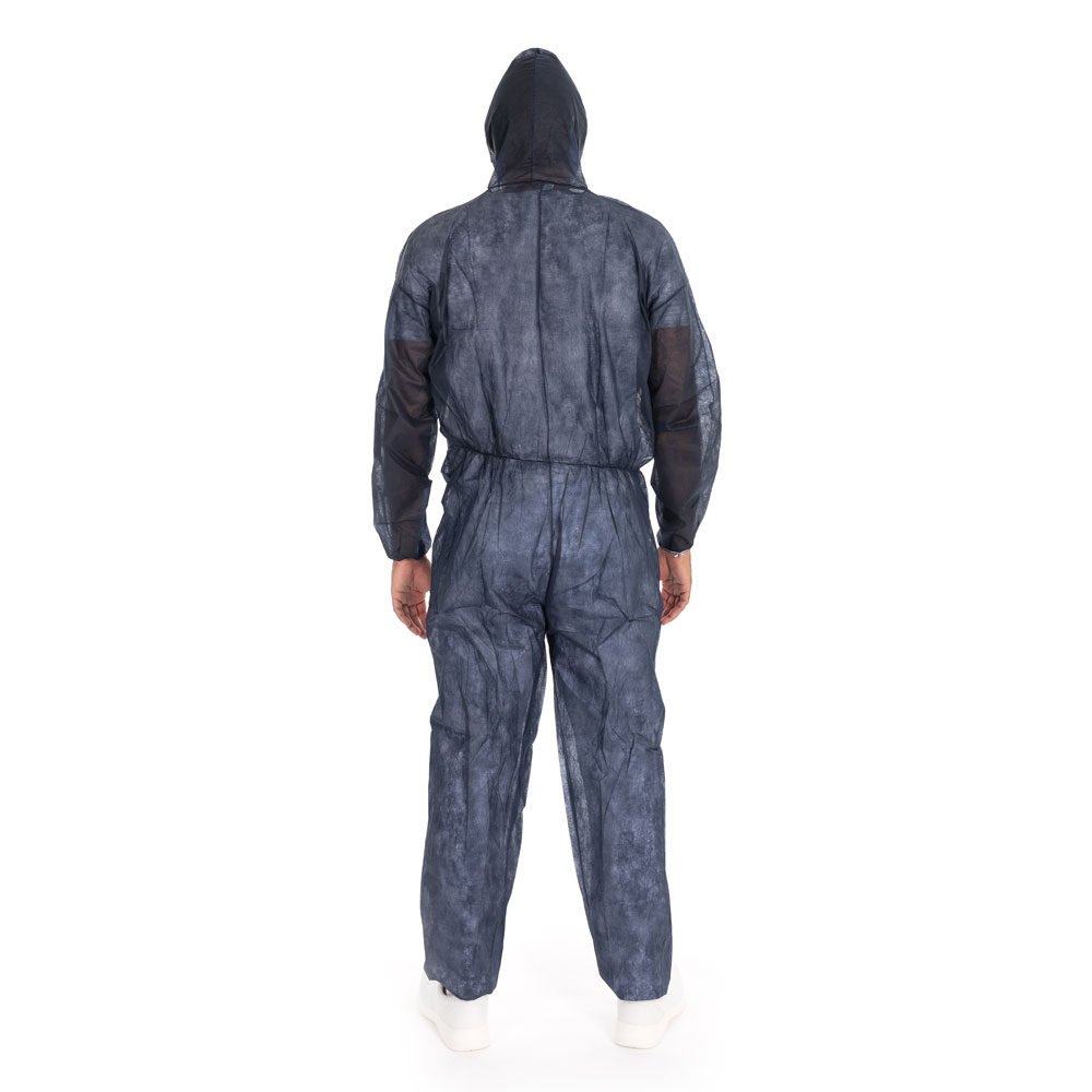Coveralls Eco with hood made of PP in dark blue in the back view
