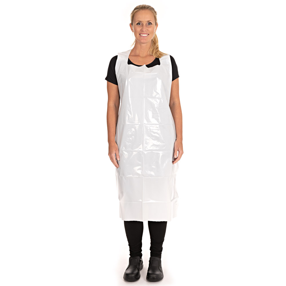 Disposable aprons approx. 50 my made of LDPE in white in the front view