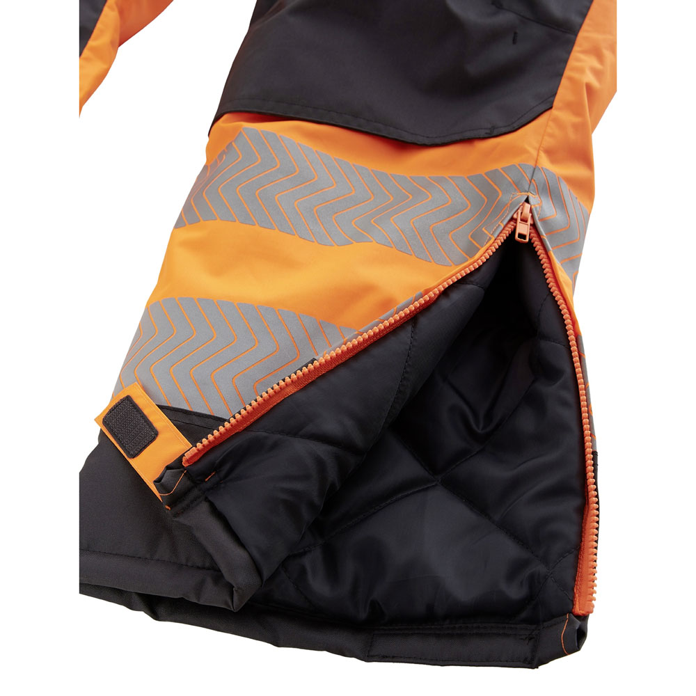 4PROTECT® ATLANTA, Warn-Winter-Wetterschutz-Latzhose, orange von der Beininnenseite