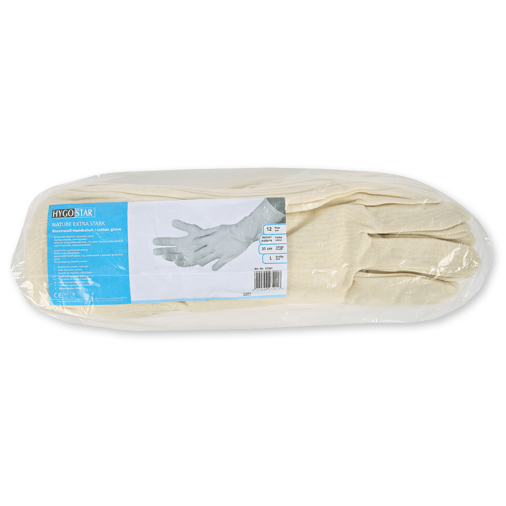 Baumwollhandschuhe Nature Solid Long in natur in der Verpackung