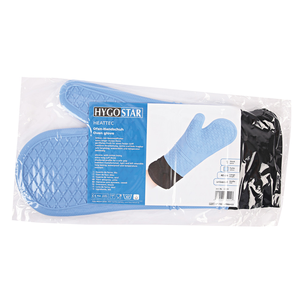 Oven gloves Heattec made of silicone in light blue with 40cm length in the package
