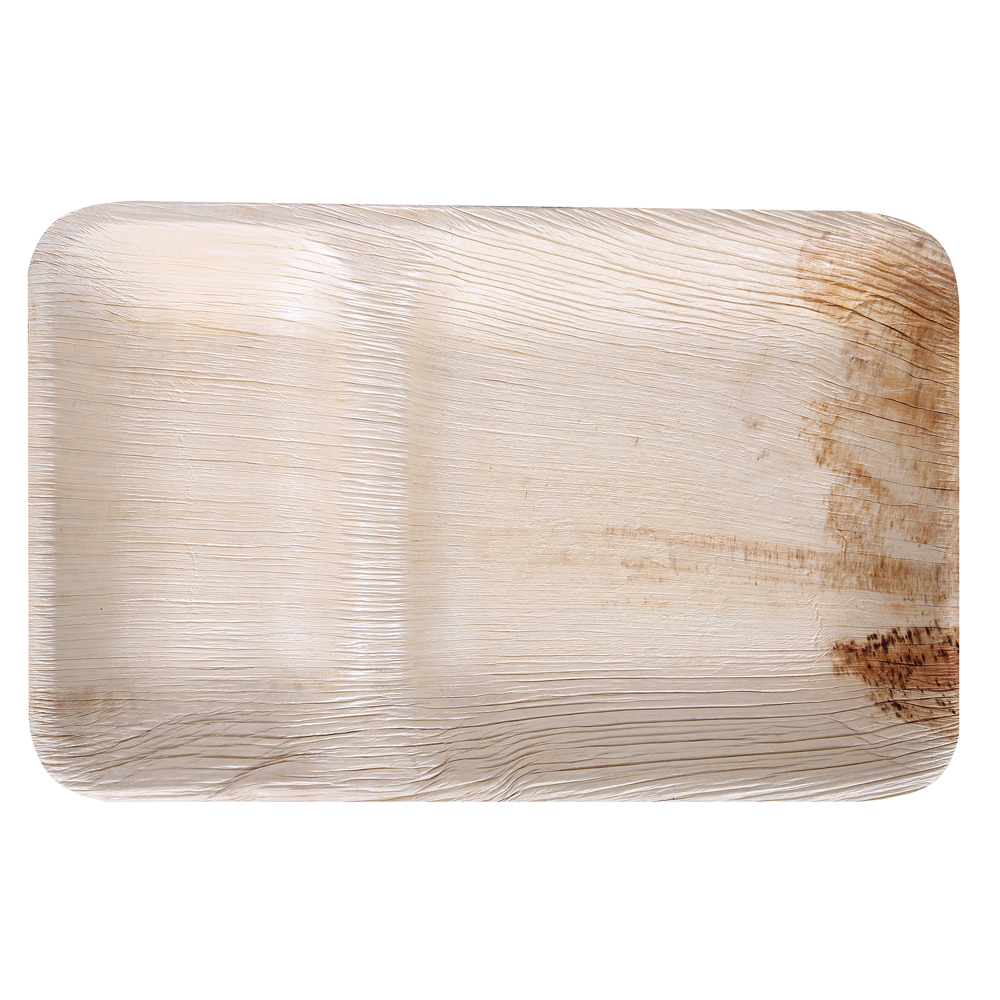 Plates 2-compartments, rectangular made of palm leaf in nature and smooth underside