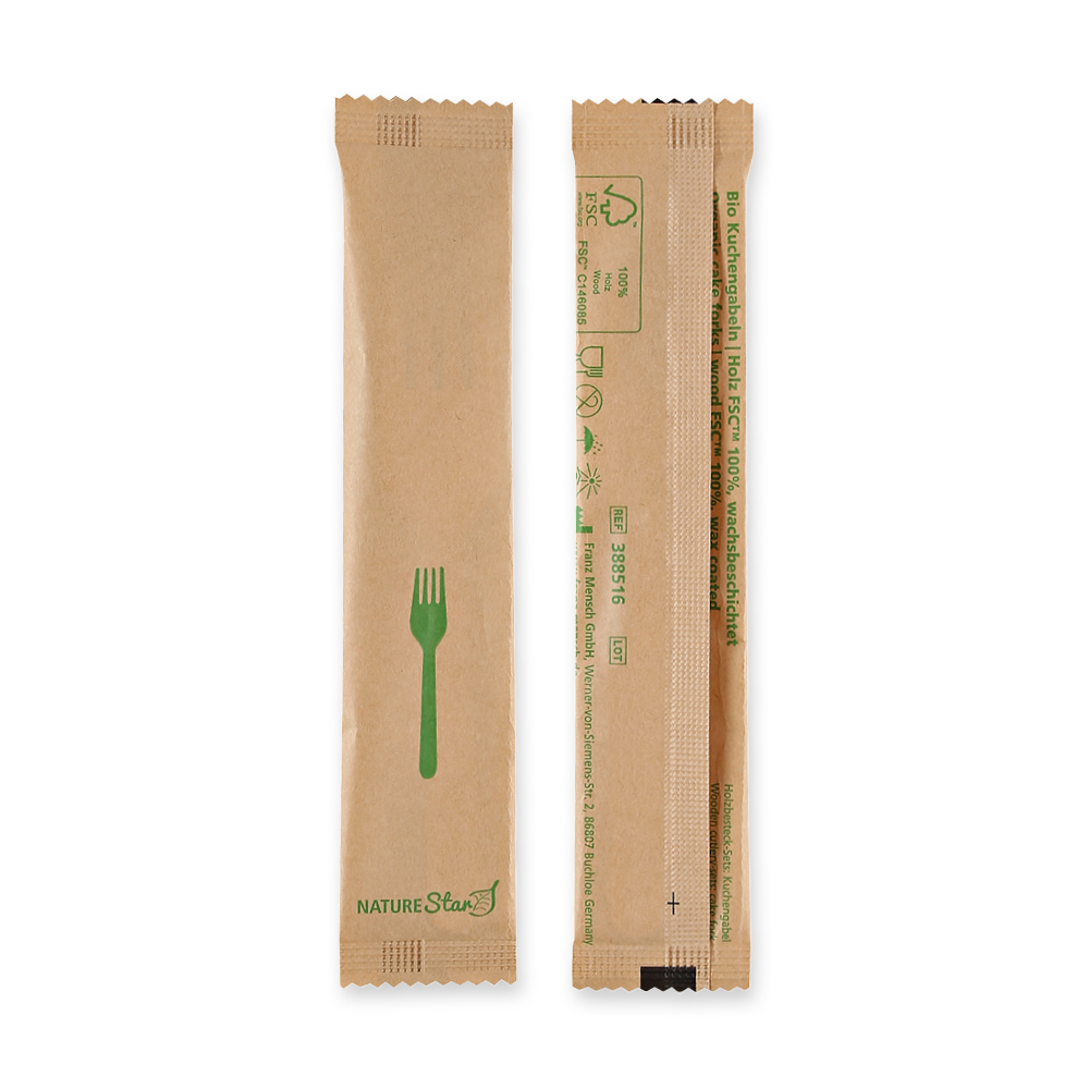 Organic cake forks made of wood FSC® 100%, wax coated with packaging