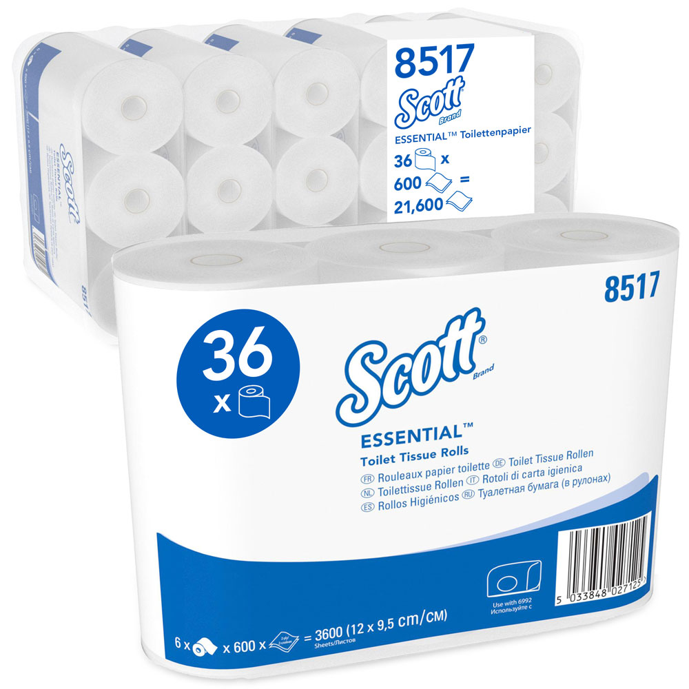 Scott® Essential™ Toilettenpapier auf der Kleinrolle, 2-lagig, FSC®-Recycled in der schrägen Ansicht