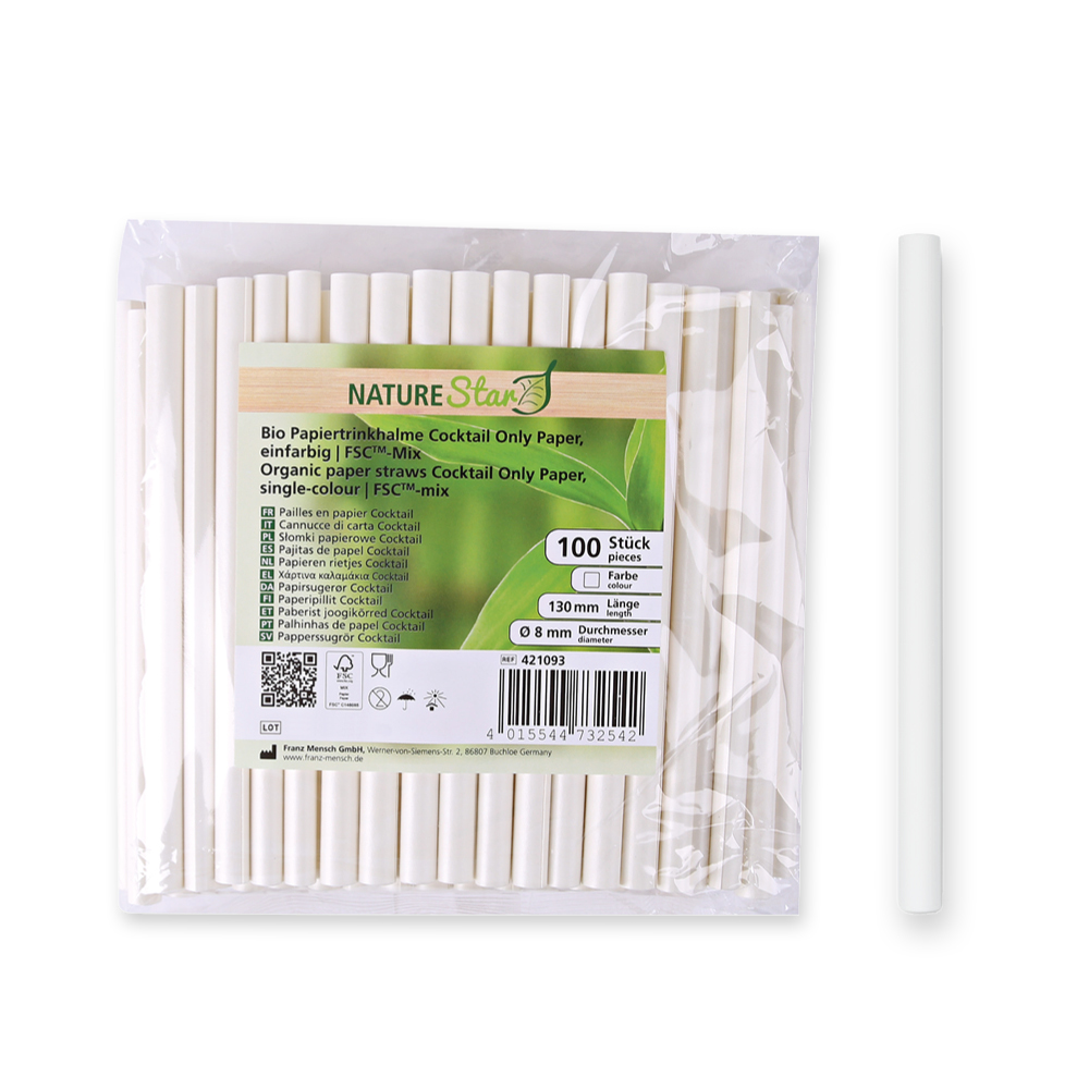 Bio Papiertrinkhalme Cocktail Only Paper einfarbig FSC®-Mix in der Frontansicht