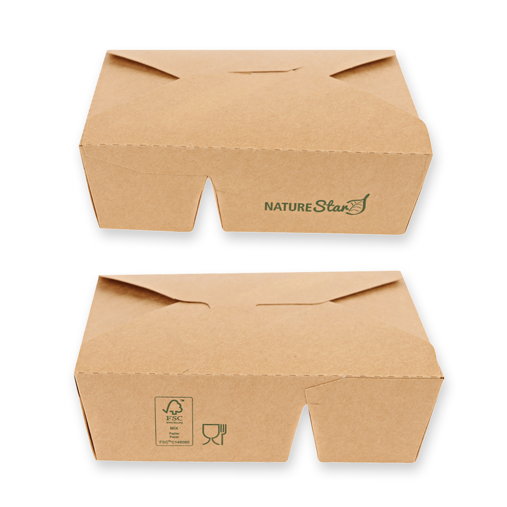 Bio Foodboxen Menu, 2-geteilt | Kraftpapier/PE, FSC®-Mix, Seitansicht Bio Foodboxen Menu, 2-geteilt aus Kraftpapier/PE, FSC®-Mix in der Seitansicht
