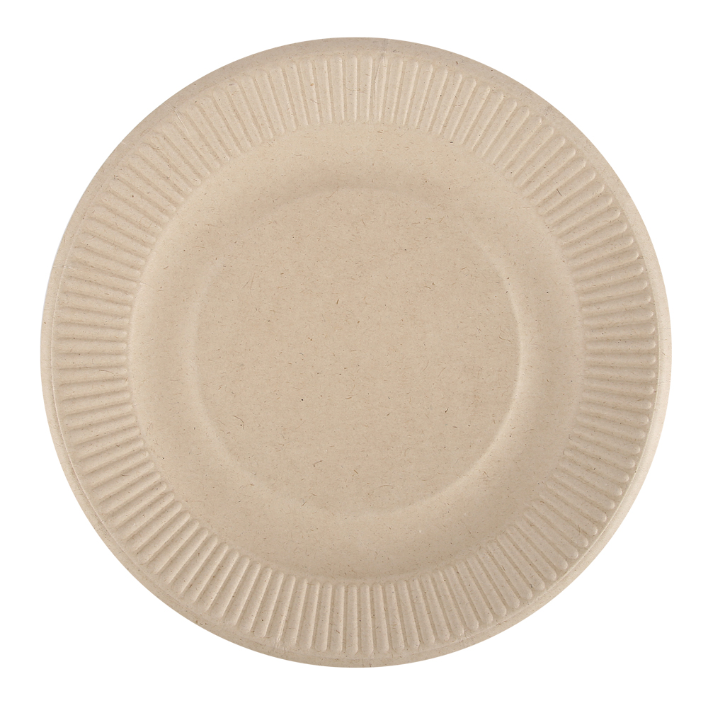 Organic snack plates, round made of bagasse, nature