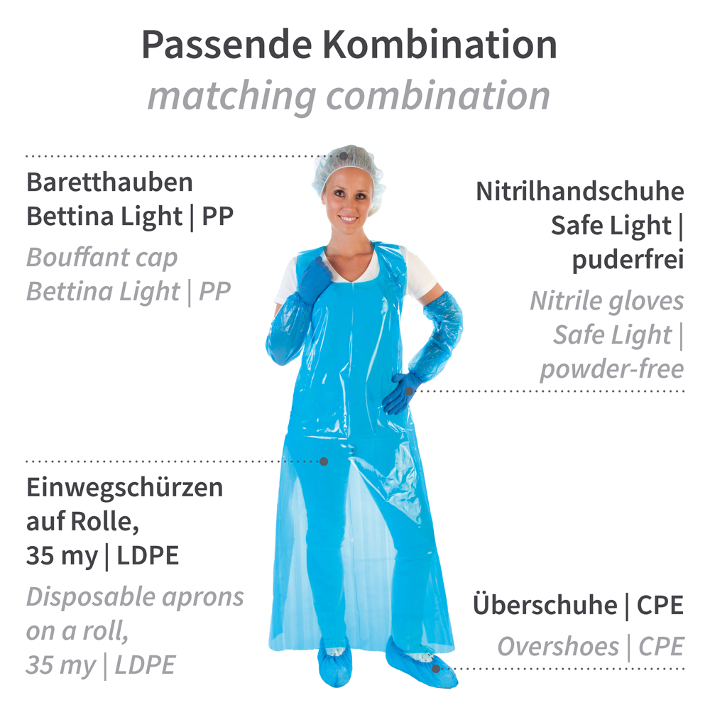 Ärmelschoner Light aus PE mit passender Kombination in der Farbe blau 