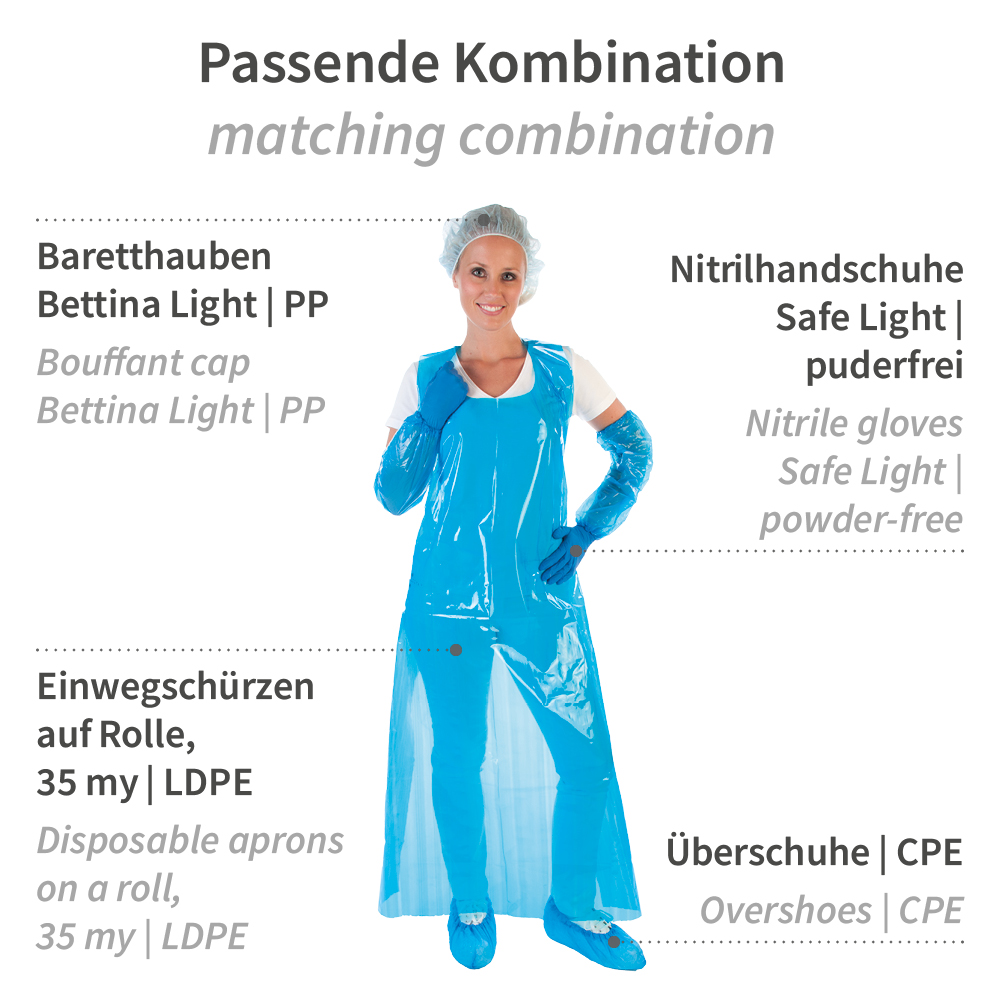 Ärmelschoner Light, blau aus PE, ergänzende Produkte Ärmelschoner Light, blau aus PE mit ergänzenden Produkten