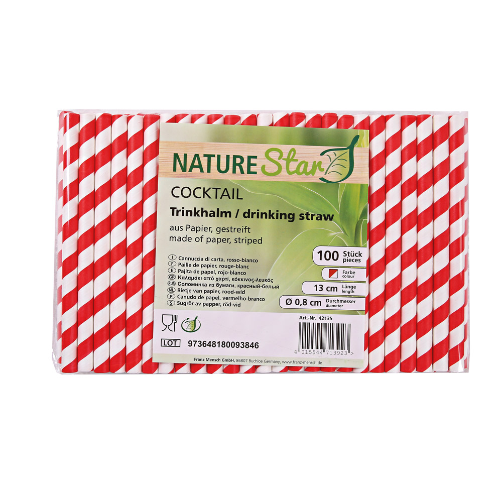 Paper drinking straw "Cocktail" striped, red-white pack