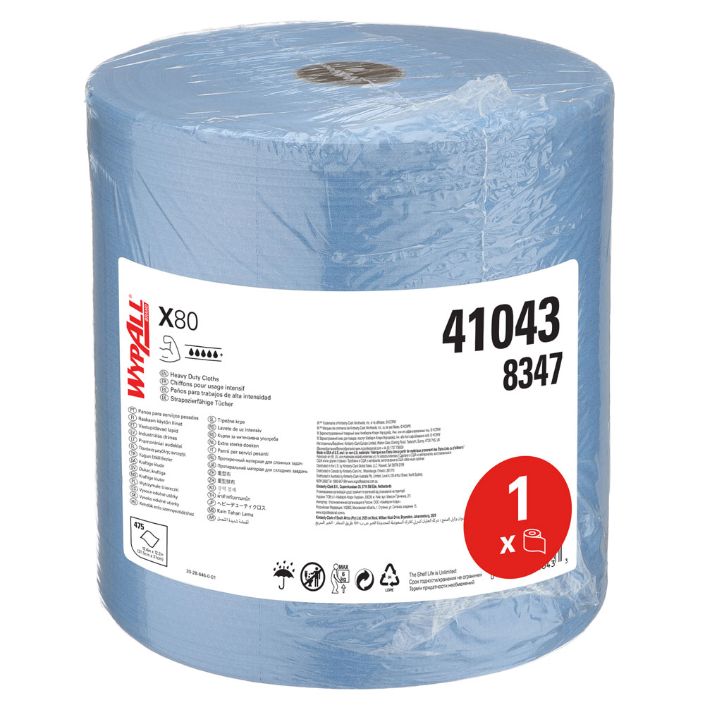 WypAll® X80 heavy duty cloths, 1-ply in steel blue on the roll from the frontside